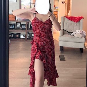 Bardot midi dress with high slit. Size 6 fits like a small